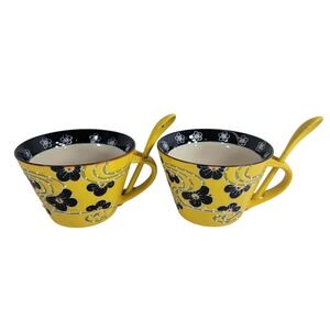 Floral Coffee Tea Latte Cafe Mug Drink Cup With Spoon - Yellow and Blue‎